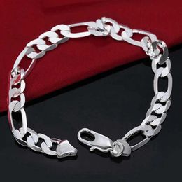 Kettingkleur zilveren kerstcadeaus mode charme mooie mannen vrouwen 8mm figaro ketting ketting armbanden sieraden sets y240420