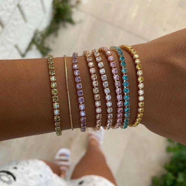 Chaîne Coloré Cristal Femmes Tennis Bracelet Réglable Multi couleur 4MM CZ Mariage Anniversaire Pierre Bracelet Bijoux En Gros H133 Q240401