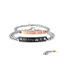 Kettingpaar armband unieke romantische mode -sieraden haar koning zijn koningin letter kristallen legering armbanden voor valentijnsdag cadeau drop dhyyj