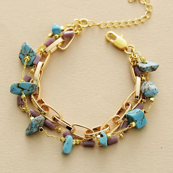 Chaîne gourmette chaîne lien perles Bracelets femme Homme pierre naturelle Turquoises cristal bracelet hommes Teengirl bijoux cadeaux 231130