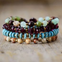 Chaîne Deliate Pierre Naturelle Garnet Turquoises Perles Bohême Empilable Multicouches Strand Bracelet Filles Déclaration Collier Bijoux 231130