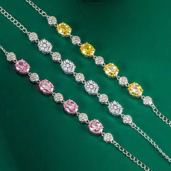 Diseñador de cadena colorido Mosan para mujer de alta calidad amarillo rosa lleno de diamantes forma de huevo pulsera joyería regalo ligero al por mayor