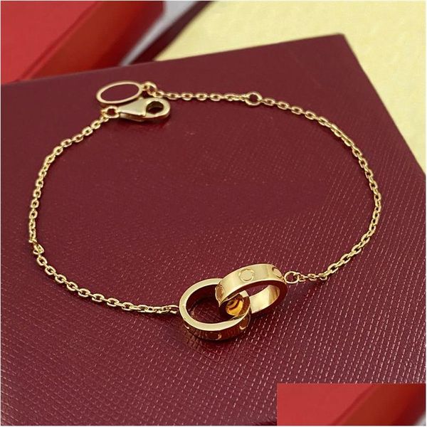 Diseñador de cadena Pulsera de oro Diseño de lujo Joyería de amor 18K Sier Rose Charros de diamantes personalizados Cadenas de acero inoxidable Drop d OTIW4