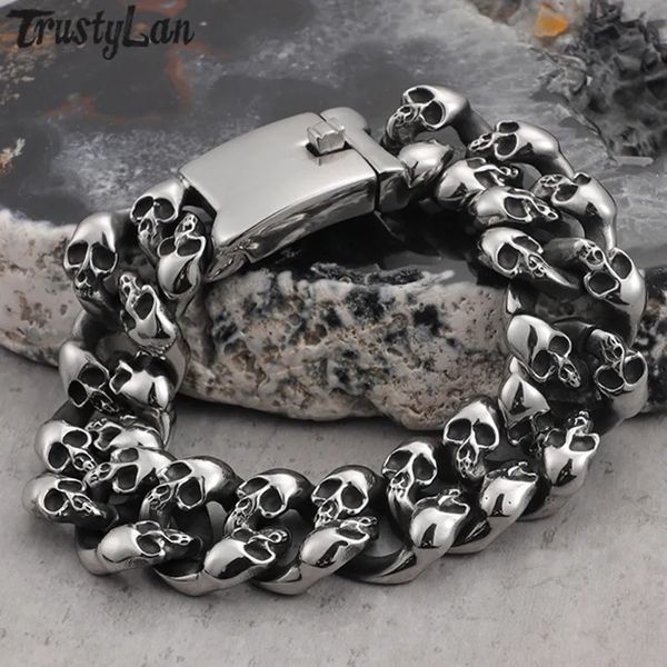 Pulseras de hombre con cabeza de calavera y gota de cadena, brazaletes de acero inoxidable 316L, pulsera de esqueleto para amigos, pulsera para hombre 231016