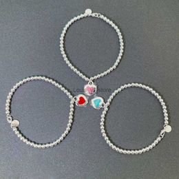 Chaîne goutte Sterling bracelet argent colle T Rivet coeur 4mm perle ronde Tee amour émail foule Bracelet Q5x3 ee H24227