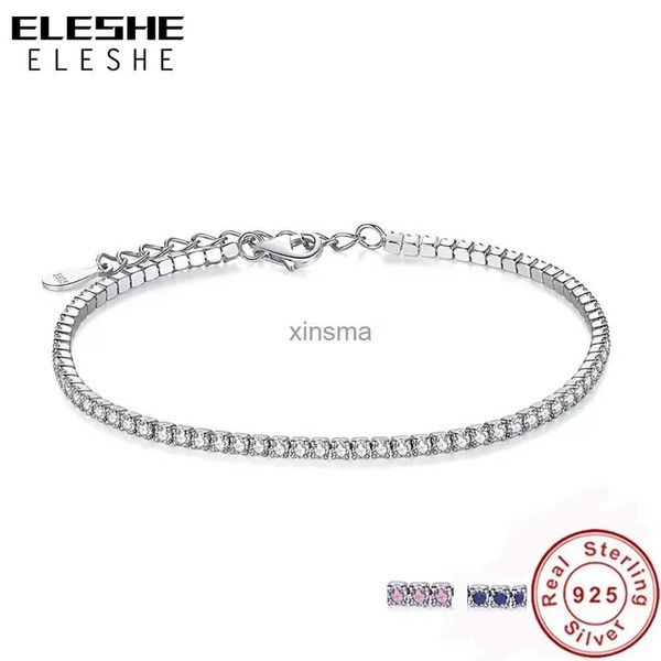 Cadena ELESHE Pulseras con dijes de tenis de plata de ley 925 para mujer con cadena de eslabones de circonio cúbico Joyería de plata esterlina antialérgica YQ240115