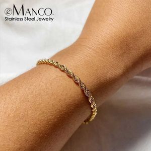 Chaîne Emanco Twisted Rope Chian Womens Hip Hop Punk Bracelet 4 mm Gold en acier inoxydable Collier de mode de mode J240508