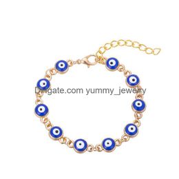 Ketting email Blue Evil Eye Charmakbanden voor vrouwen mannen Turkse gouden ketens verstelbare armband Bangle mode -sieraden in bk drop del dhx85
