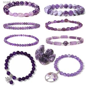 Chaîne Énergie Naturel Améthyste Bracelet Guérison Quartz Violet Cristal Pierre Bracelet Femmes Bijoux Mâle Bracelet Stretch Cure Yoga ReliefL231115