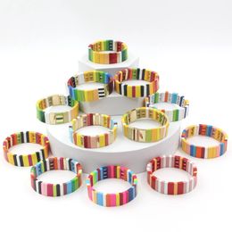 Chaîne Style Ethnique Émail Géométrique Rectangulaire Arc-En-Ciel Mode Chanceux Femmes Bracelet Bracelet DIY Perlé Multicouche Couple Bijoux 231118