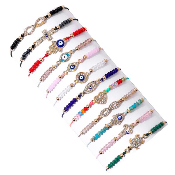 Cadena Pulseras de mal de ojo Pulsera de protección mexicana Tobillera de la suerte Colorf Cuerda trenzada hecha a mano con cuentas ajustables para mujeres Niñas Niño Amnfo