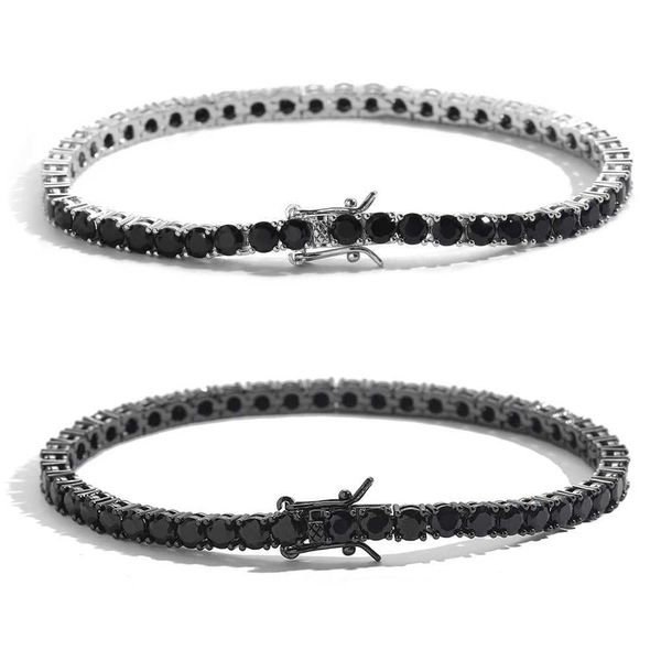 Chaîne EYIKA Argent 3/4/5mm Noir Zircon Tennis Chaîne Bracelet Boucle Ronde Glace CZ Bracelet Hip Hop Bijoux Pour Hommes Q240401