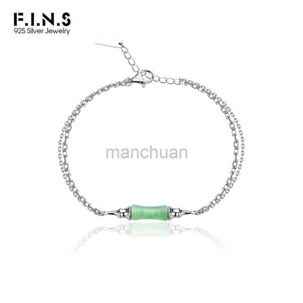 Chaîne F. I.N.S Original New China Green Bamboo Aventurine Jade Bracelet S925 STERLING Silver Double Chain Chain Exquis Jewelry Gift 240325