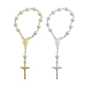 Chaîne F19D Baby Pearl Baptist Womens Cross Rose Finger Chain Cadeau catholique Q240401