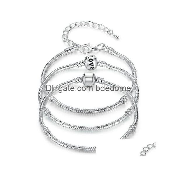 Chaîne Usine En Gros 925 Sterling Sier Bracelets Serpent Fit Charme Perle Européenne Bracelet Bracelet Pour Hommes Femmes Bijoux Cadeau En Bk Dro Dh6Od