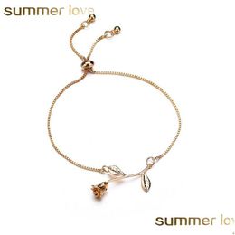 Ketting Mode Verstelbare Maat Roos Bloem Bedelarmband Voor Vrouwen Meisje Goud Sier Legering Bangle Bruiloft Sieraden Gift Drop De Dhgarden Dhakb