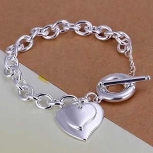 Ketting modeontwerp hoogwaardige 925 sterling zilveren sieraden dubbele hart armbanden dames dame bruiloft 8inches schattige geschenken h240504