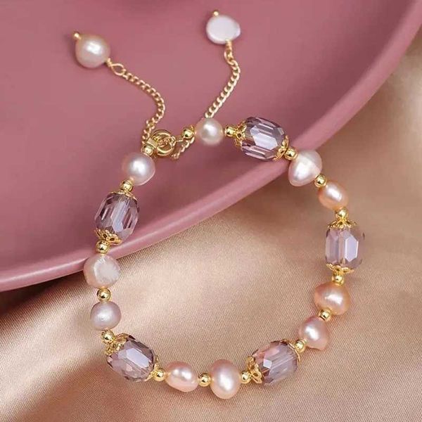 Moda de la cadena Elegante imitación de perlas Perrils para mujeres Tamaño vintage Ajustable Pulseras de cristal Púrpura Bonitos Regalos de joyería Y240420