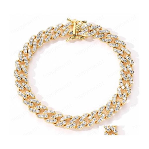 Chaîne Fashion Gold plaquée Bling Ice Out CZ 9mm 7/8 pouces Bracelet de chaîne cubaine pour hommes Femmes Nice Gift Drop Livrot Bijoux Bracelets Dhesk