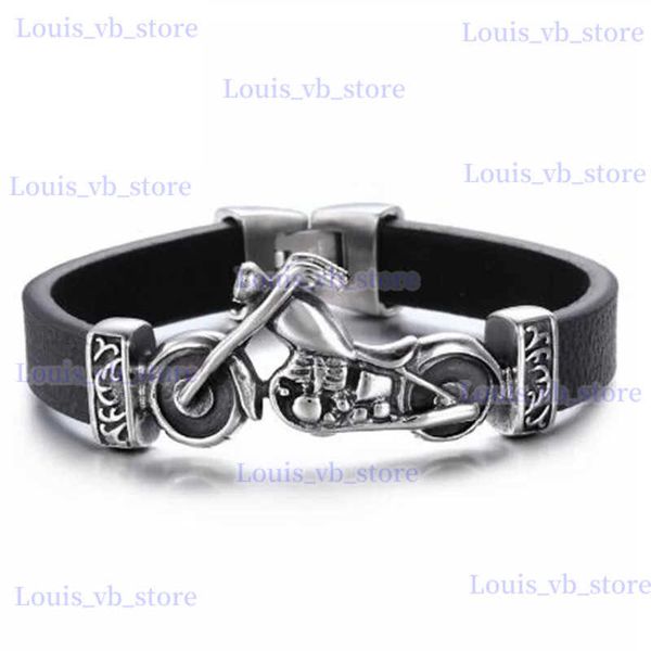 Chaîne mode Hip Hop Rock crâne Bracelet en cuir personnalité moto vélo couleur argent Bracelet pour hommes bijoux T231208