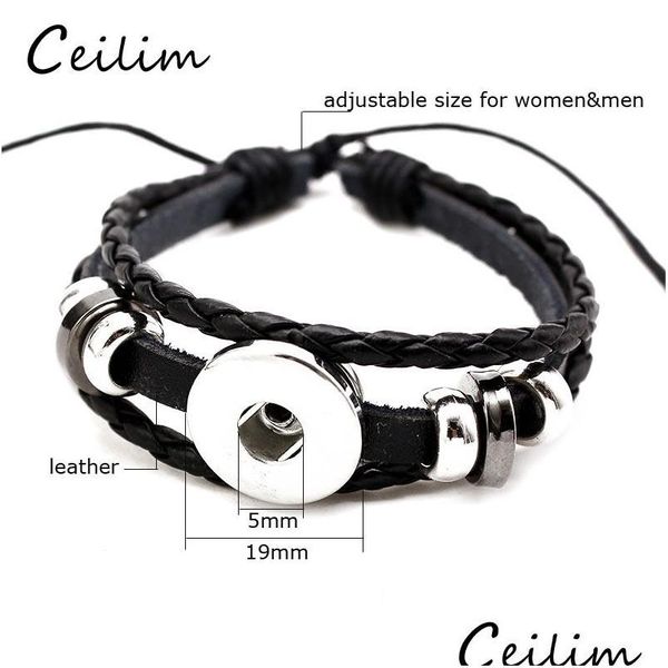 Chaîne De Mode Mtilayer Bracelet En Cuir Noir Fit 5Mm Bouton En Métal Réglable Noeud Perles Diy Casual Snap Bijoux Cadeaux Drop Delivery Dhyug