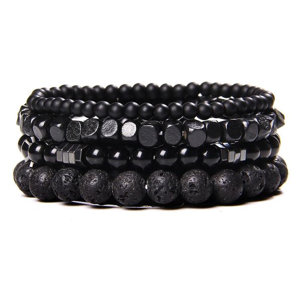 Cadena de moda cuentas de piedra natural hombres pulsera multicapa negro lava onyx encanto punk brazaletes mujeres joyería parejas regalo 230508