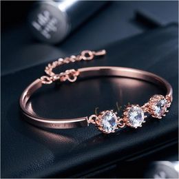 Chaîne Fashion18K Rose Gold Plaqué Bracelet Bracelet 7mm 9mm CZ Zircone Cubique Réglable Pour Les Femmes Ing Bijoux Cadeau Drop Livraison Jewel Dhxlq