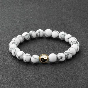 Ketting Modieuze 8 mm natuursteen armband Zwart-witte kralenarmband Goud Tai Chi Paar Cadeau Elastische handgemaakte sieraden voor mannen Q240401
