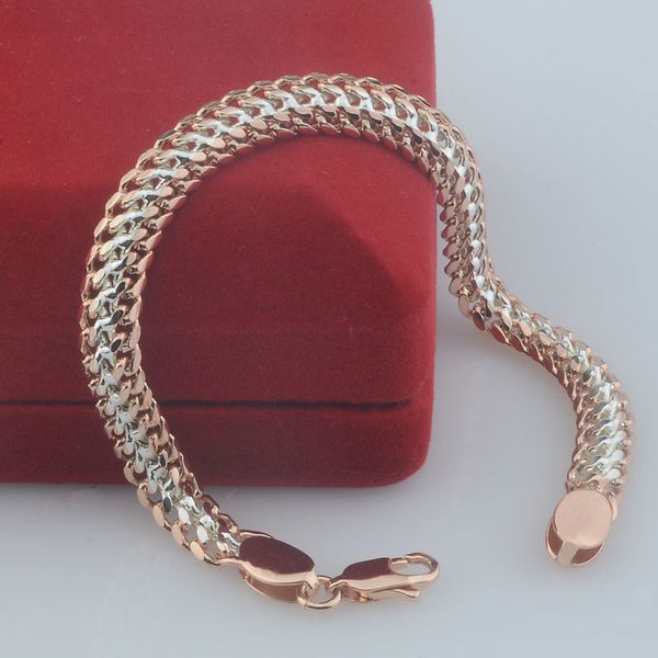 Cadena FJ Jewelry 7mm 19cm Mujer 585 Oro rosa Medio Blanco Rizado Pulsera Eslabón de cadena 230512
