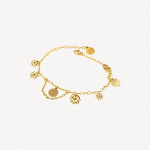 Flores de cadena Pulsera de moda clásica Fpr mujeres Pulseras con dijes chapados en oro de 18 quilates Accesorios de brazalete de marca de acero inoxidable con bolsas de joyería al por mayor