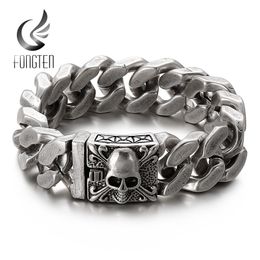 Chaîne Fongten Hommes Noir Style Gothique Crâne Motif Ténèbres Bijoux Sculpture Design Brillant Mode Traditionnel Punk Bracelet 230511