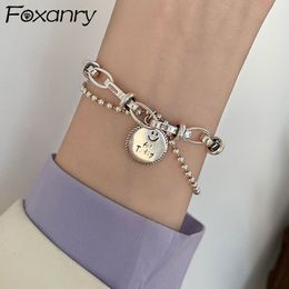 Cadena Foxanry sello pulsera accesorios para mujeres moda Punk Vintage parejas única doble cadena sonrisa joyería regalos 230616