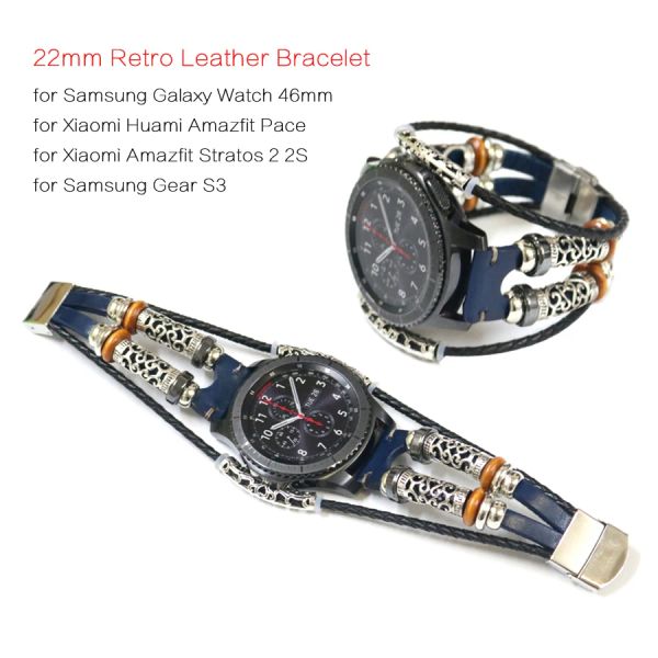 Chaîne Bracelet en cuir véritable pour Xiaomi Huami Amazfit Pace Bracelet de montre intelligente pour Amazfit Stratos 2 2S Bracelet 22mm Bracelet de montre