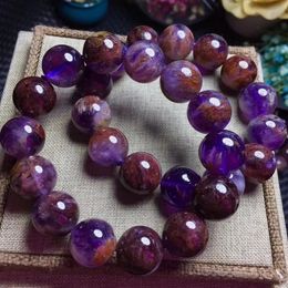 Cadena genuina natural cacoxenita cuarzo púrpura fantasma cuentas redondas mujeres pulsera elástica 13 mm 14 mm Reiki piedra rara AAAAA 231130