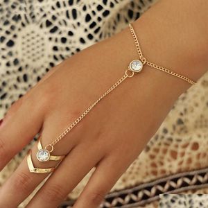 Chaîne Or Grand Cristal Anneau Bracelet Pour Femmes Poignet Strass Bijoux Mode Main Dos Bracelets Femme Bras Lien Ornements Dhgarden Dhomt