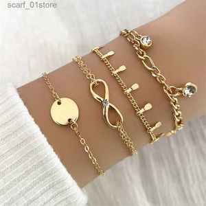 Chaîne couleur or Bracelet ensemble de quatre paillettes en acier inoxydable strass Bracelet combinaison pour femmes chaîne Bracelet bijoux cadeaux L231115
