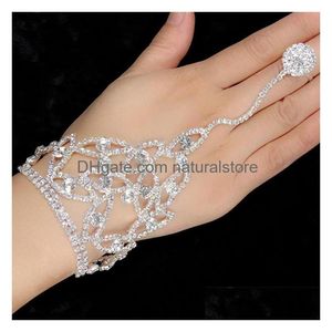 Cadena preciosa boda perla pulseras de diamantes de imitación con anillos de dedo arnés de mano nupcial brazalete anillo esclavo entrega de gota joyería dhpdg