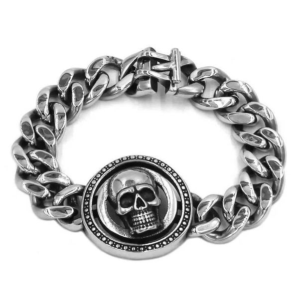 Cadena gótica Biker Skull Pulsera Acero inoxidable Joyería de titanio Moda Cool Skull Motorcycle Biker Mens Boys Pulsera SJB0350 Q240401