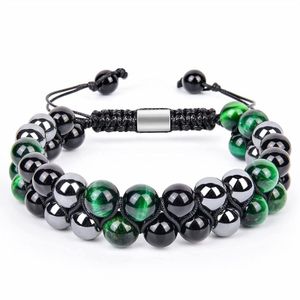 Cadena trenzada a mano 8 mm negro ónix hematita verde ojo de tigre pulsera de piedra doble tejido ajustable piedras preciosas con cuentas gota entrega joya dhpoq