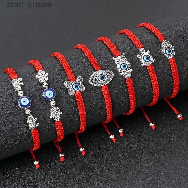 Chaîne tressée à la main, fil rouge noir, corde, Bracelets pour femmes et hommes, yeux maléfiques bleus, Bracelets porte-bonheur réglables, Bracelets de coupleL231115