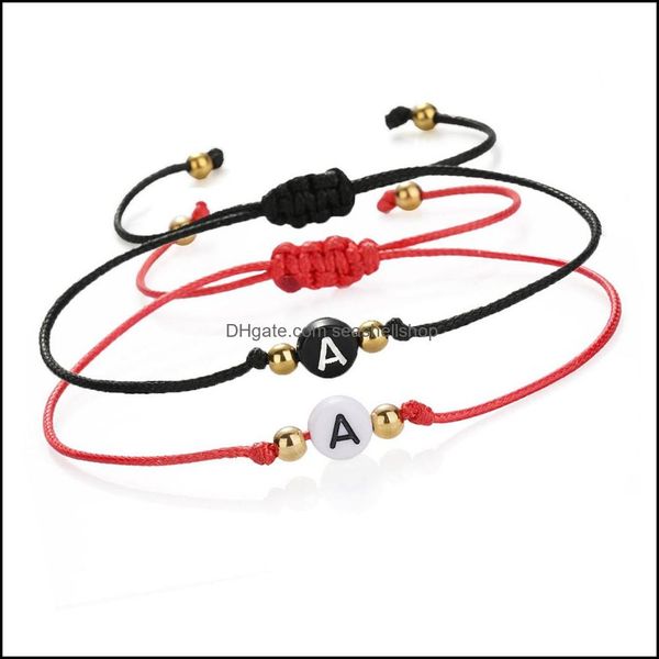 Chaîne À La Main 26 Lettre Bracelet Noir Fil Rouge Corde Corde Femmes Hommes Initiales Nom Réglable Bracelets Déclaration Couple Bijoux Dhvfl