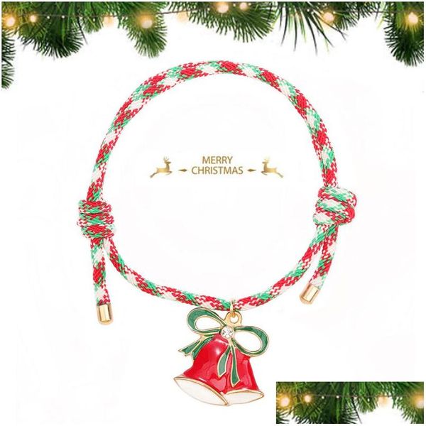 Cadena hecha a mano Navidad Charm pulsera trenzada para mujeres hombres copo de nieve Stanta árbol de Navidad ajustable amistad pulseras feliz año Dhuco