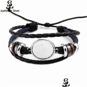 Cadena hecha a mano Mtilayer Pulsera de cabujón de cuero de cuero para mujeres hombres 20 mm DIY PO Base Bandeja de bisel Encanto en blanco Venta al por mayor Dro Dhgarden DH6DT