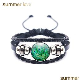 Chaîne à la main motif paon verre dôme bracelet en cuir pour femmes hommes bouddhisme Mtilayer Om Yoga bijoux à la mode cadeau Drop Dhgarden Dhig4