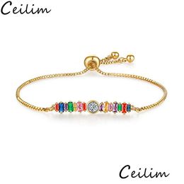 Corrente feita à mão Rainbow Bar Bracelet Crystal Girls Zircon Charme Ajustável Tênis Jóias Para Mulheres Amizade Drop Delivery Pulseiras Dhqy7