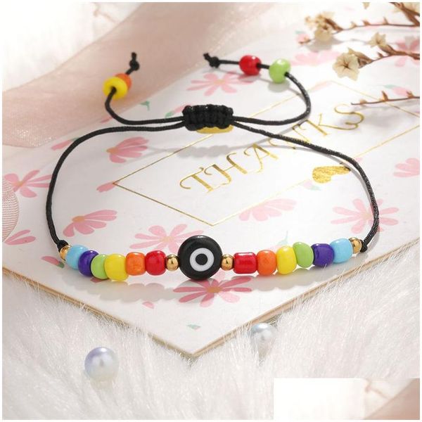 Kette Handgemachte Regenbogen Mini Perlen Charm Armbänder Roter Faden Böse Blaue Augen Seil Armband Für Frauen Mädchen Mode Freundschaft Geschenke D Dhdq9