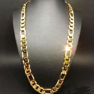 Cadena Pesada 98g 12mm Collar Llamativo Relleno de Oro Amarillo Hombres Cadena Figaro Jewelry246E