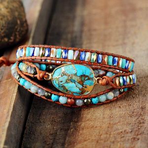 Chain High End Vrouwen Armbanden Vergulde Natuurlijke Stenen Vintage Lederen Wrap Armband Meisje Strand Vakantie Armbanden Femme Drop 230606