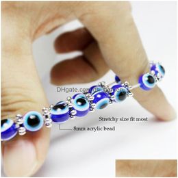 Chaîne de haute qualité Mode Evil Blue Eye Acrylique Perles Bracelet Turc Hamsa Main Fatima Palm Bracelets Pour Femmes Hommes Vintage Handmad Dh3Ev