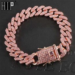 Chain Hip Hop 1set 12 mm Full Iced Out Swinestones pavées Miami Prong Cuban Bracelet CZ Bling Rapper Bracelets For Men Women Jewelry D240419